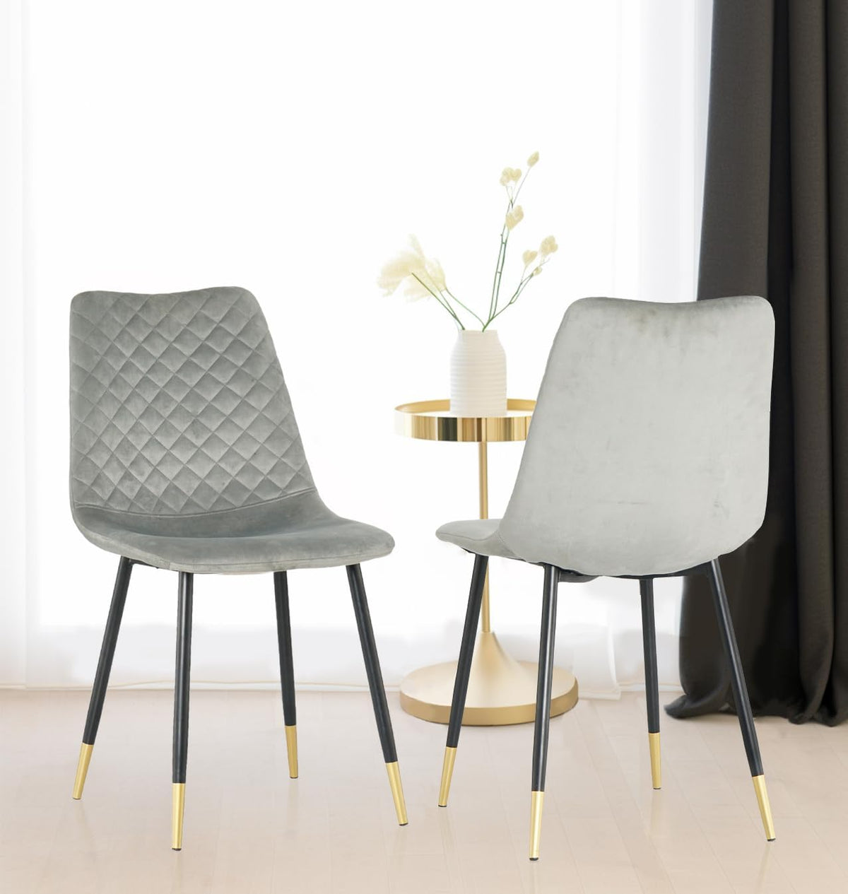 Sedia Hallowood Furniture, 2 sedie, 88 × 44 × 54 cm, metallo, velluto, Nero e grigio, con cuscino