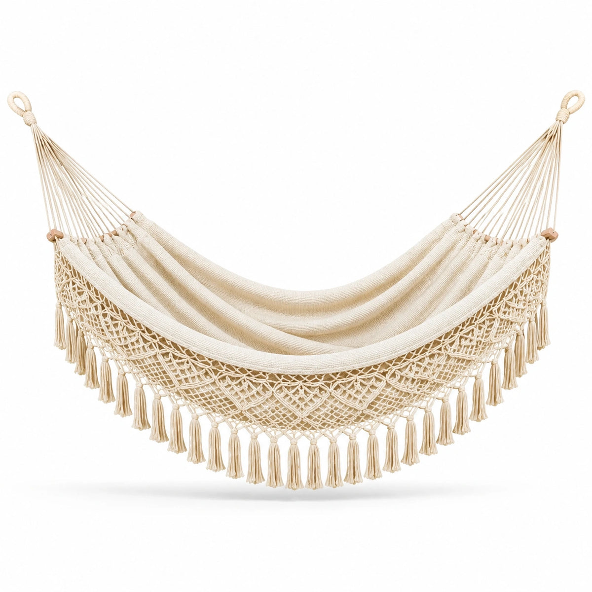 Amaca in Cotone Beige con Frange Intrecciate