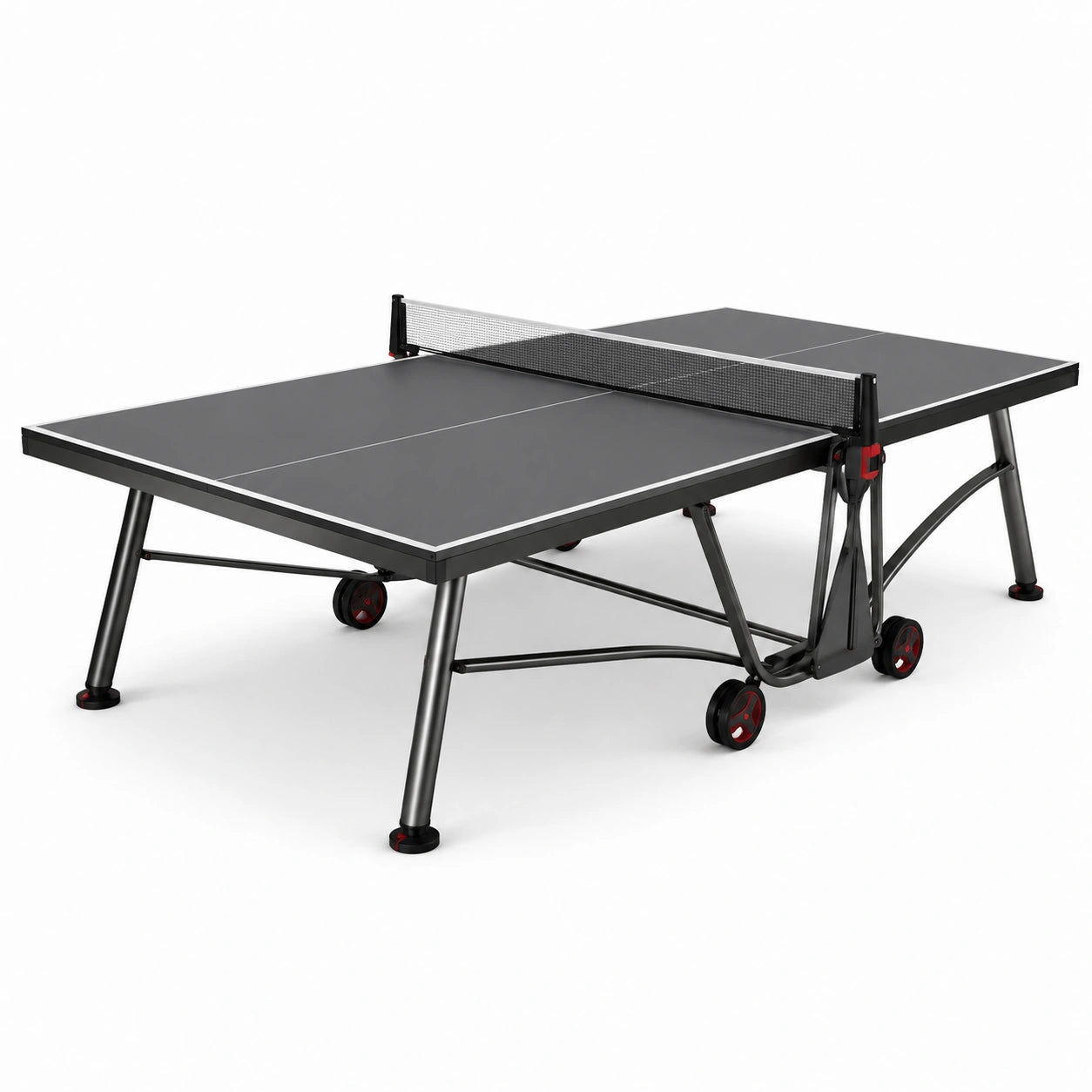 Tavolo da ping pong pieghevole in metallo nero con superficie laminata