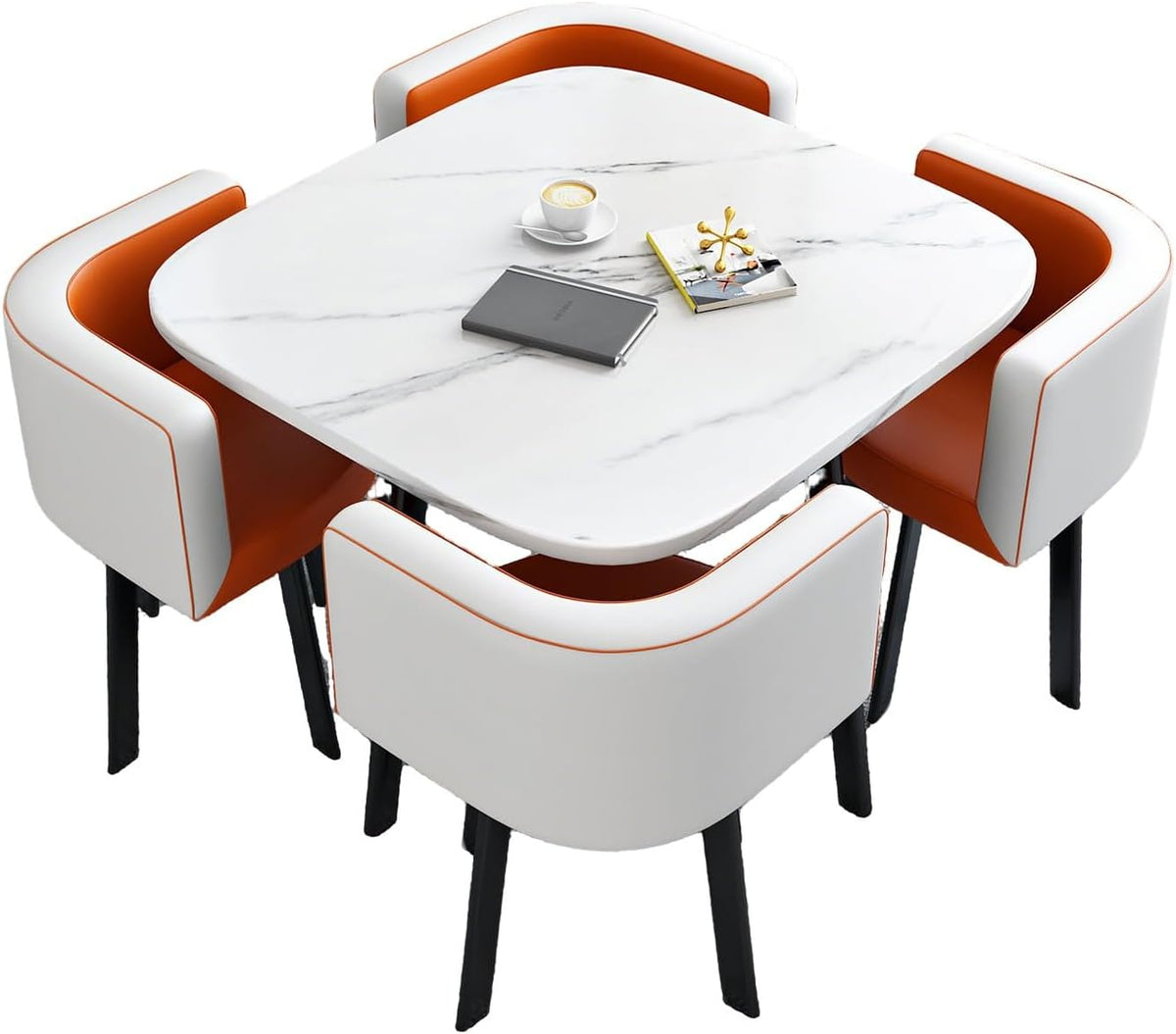 Set da pranzo, 4 sedie, metallo, Bianco, per ufficio