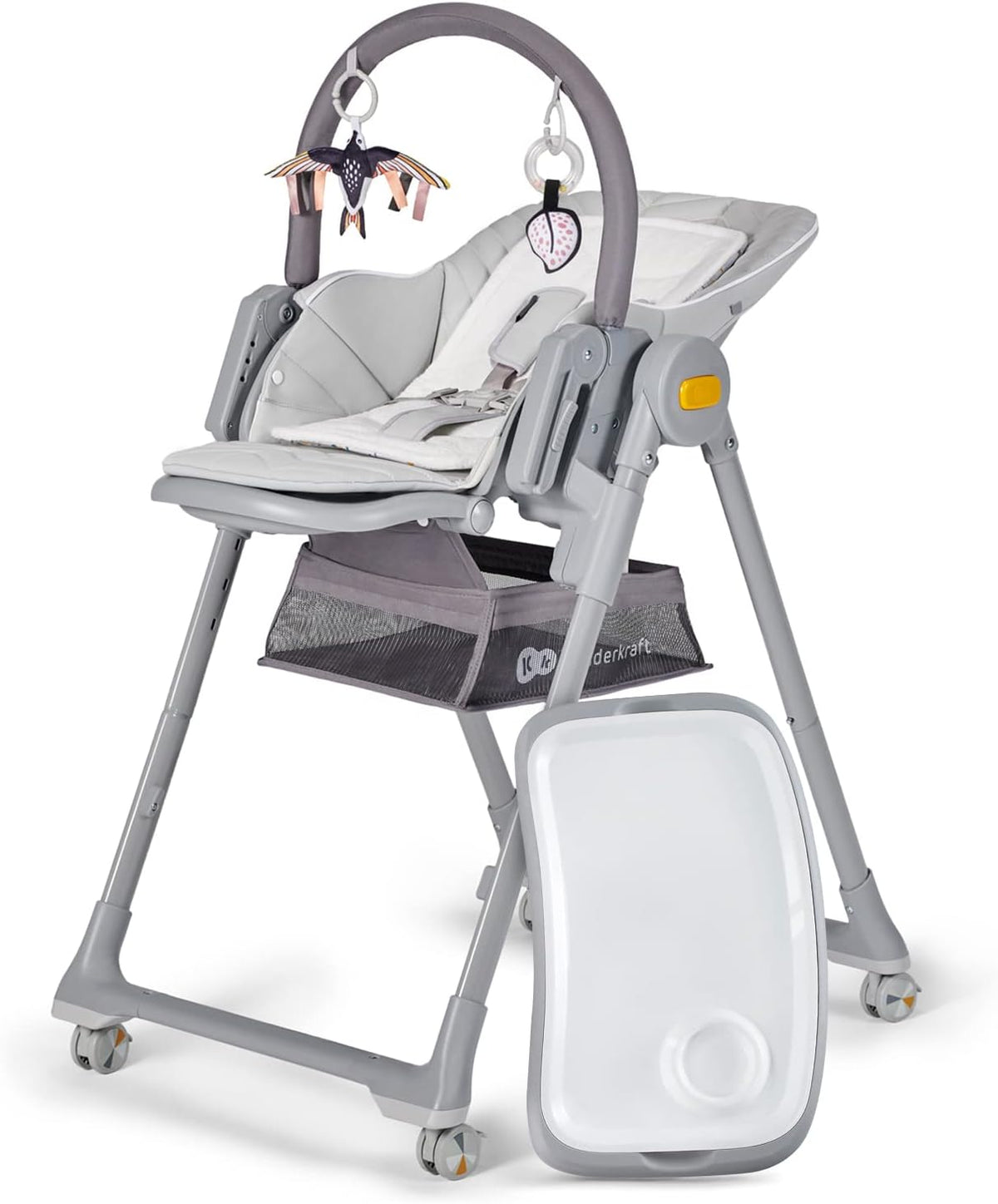 Seggiolone kk Kinderkraft, similpelle, Grigio, reclinabile, regolabile, con poggiapiedi, sfoderabile