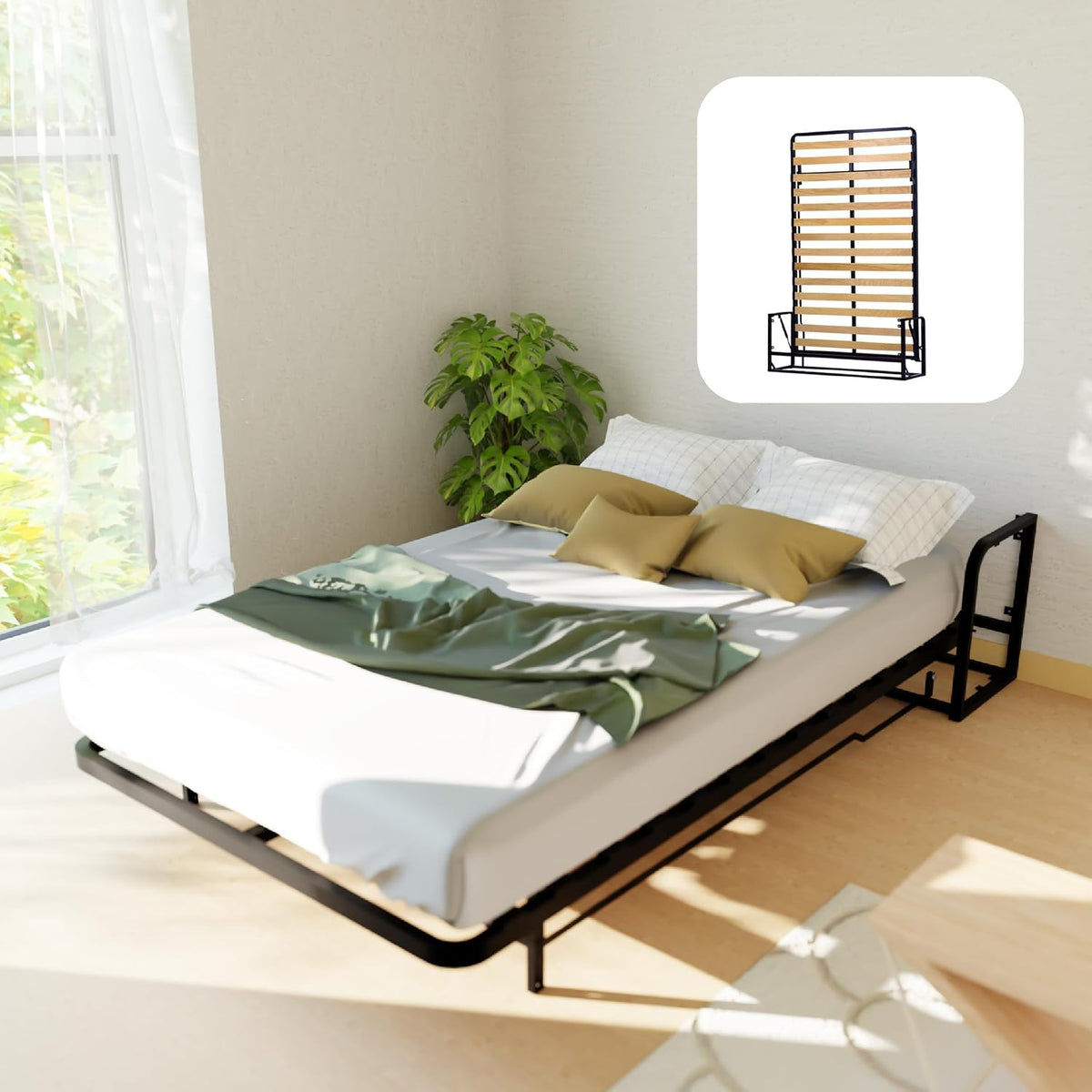 Letto Wallbedking, misura 120 × 200, con rete a doghe, per camera da letto, Supporta fino a 300kg, Compatibile con Materassi (Spessore Fino a 30cm)