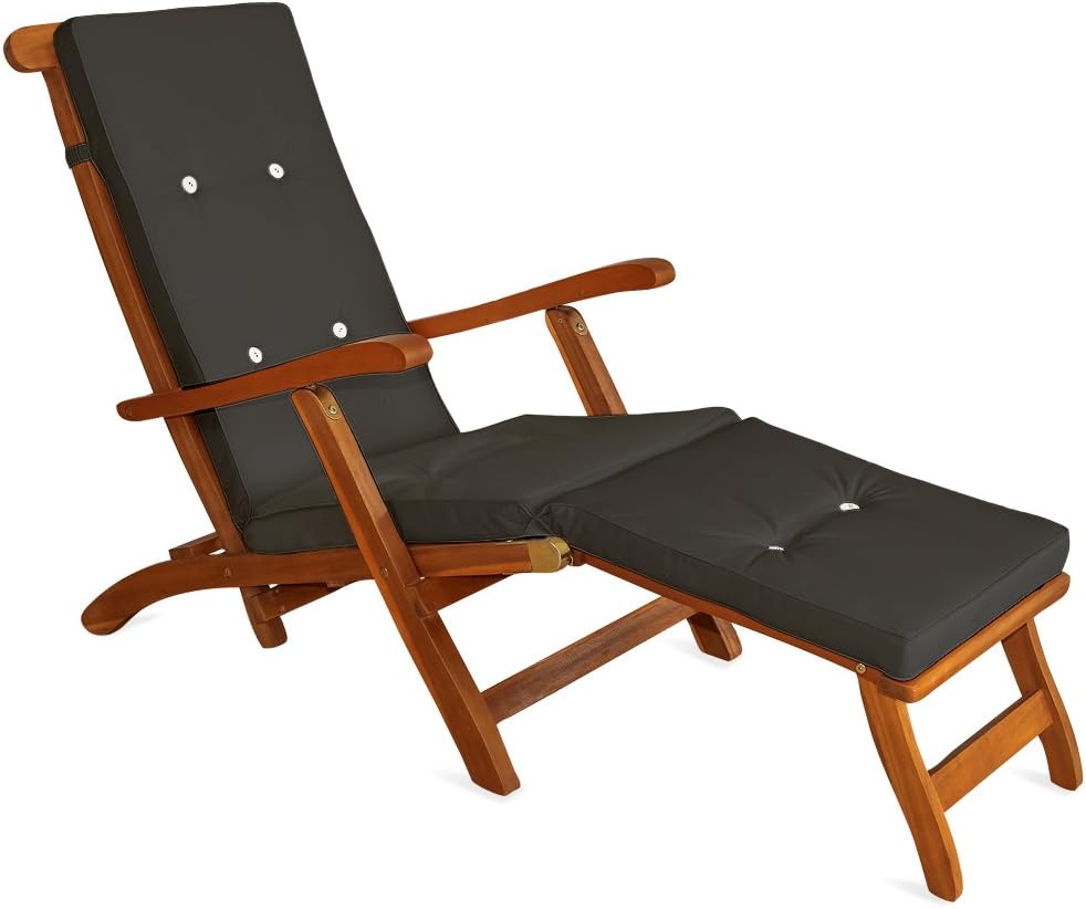Lettino prendisole CASARIA, 169 × 54 × 95cm, legno, Antracite, regolabile, pieghevole, per giardino e terrazzo