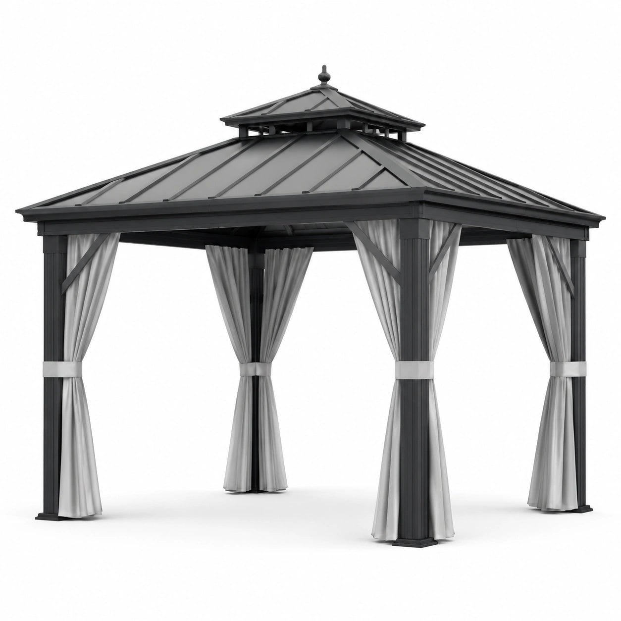 Gazebo quadrato in alluminio con tende grigie