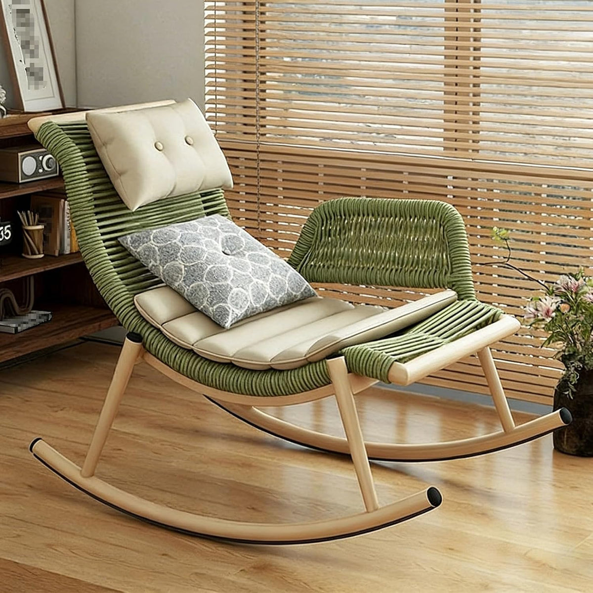 Poltrona reclinabile LIMENQIN, rattan, Verde, con cuscino, con poggiatesta, con braccioli, imbottita, per giardino e terrazzo