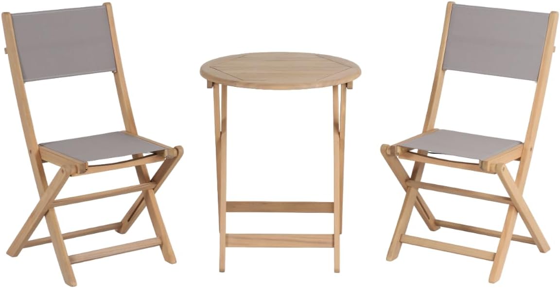 Set da pranzo da giardino BAÏTA, 2 posti, 150 × 90 × 75cm, 60 × 60 × 72 cm, legno, textilene, Taupe, pieghevole, per giardino e terrazzo