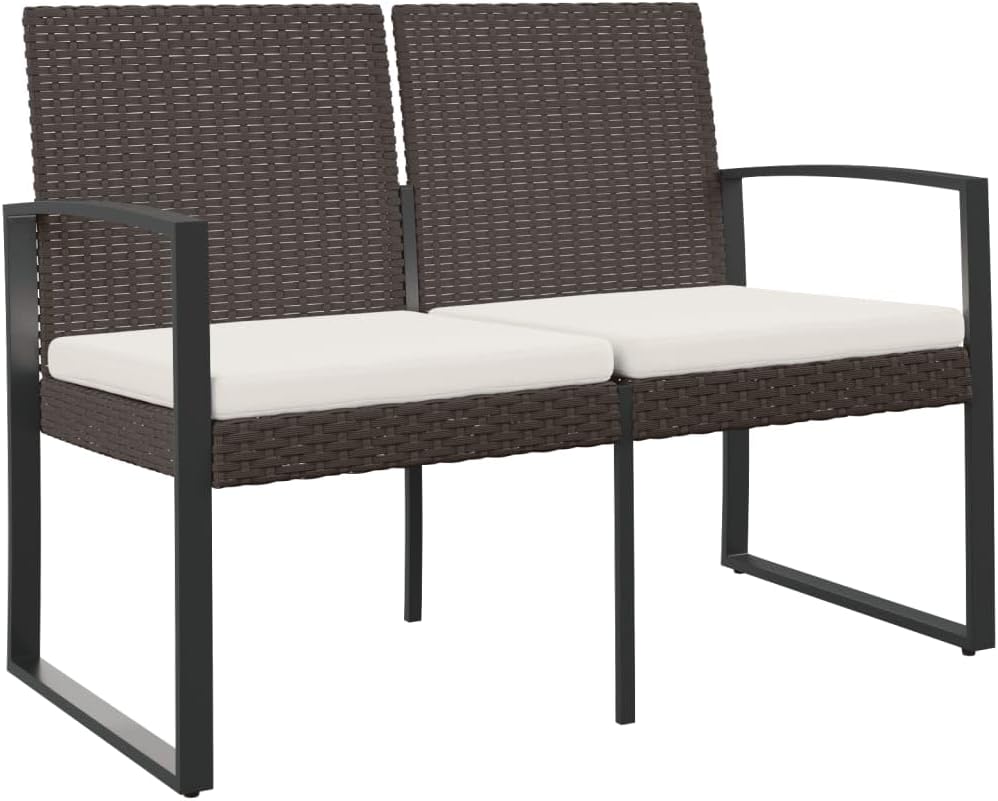 Panca vidaXL, 2 posti, 103,5 × 57 × 77,5 cm, 48 × 52,5 × 5 cm, rattan, Marrone, con braccioli, per giardino e terrazzo