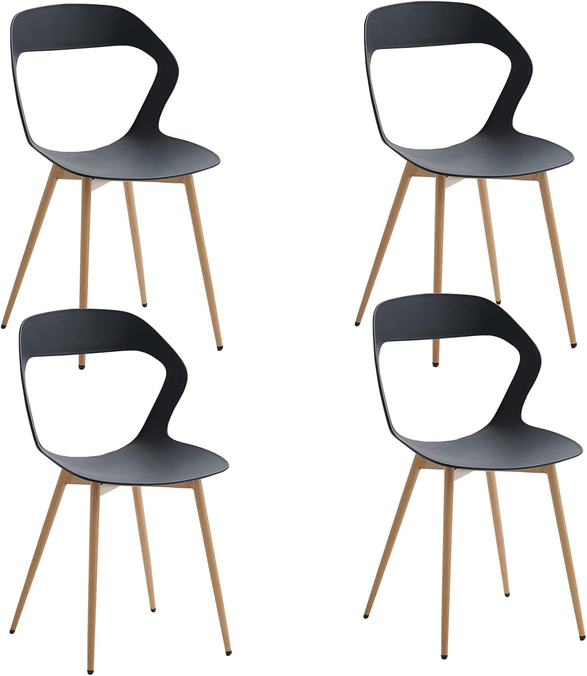 Sedia BenyLed, 4 sedie, legno, metallo, Nero, per sala da pranzo e cucina, per Cucine