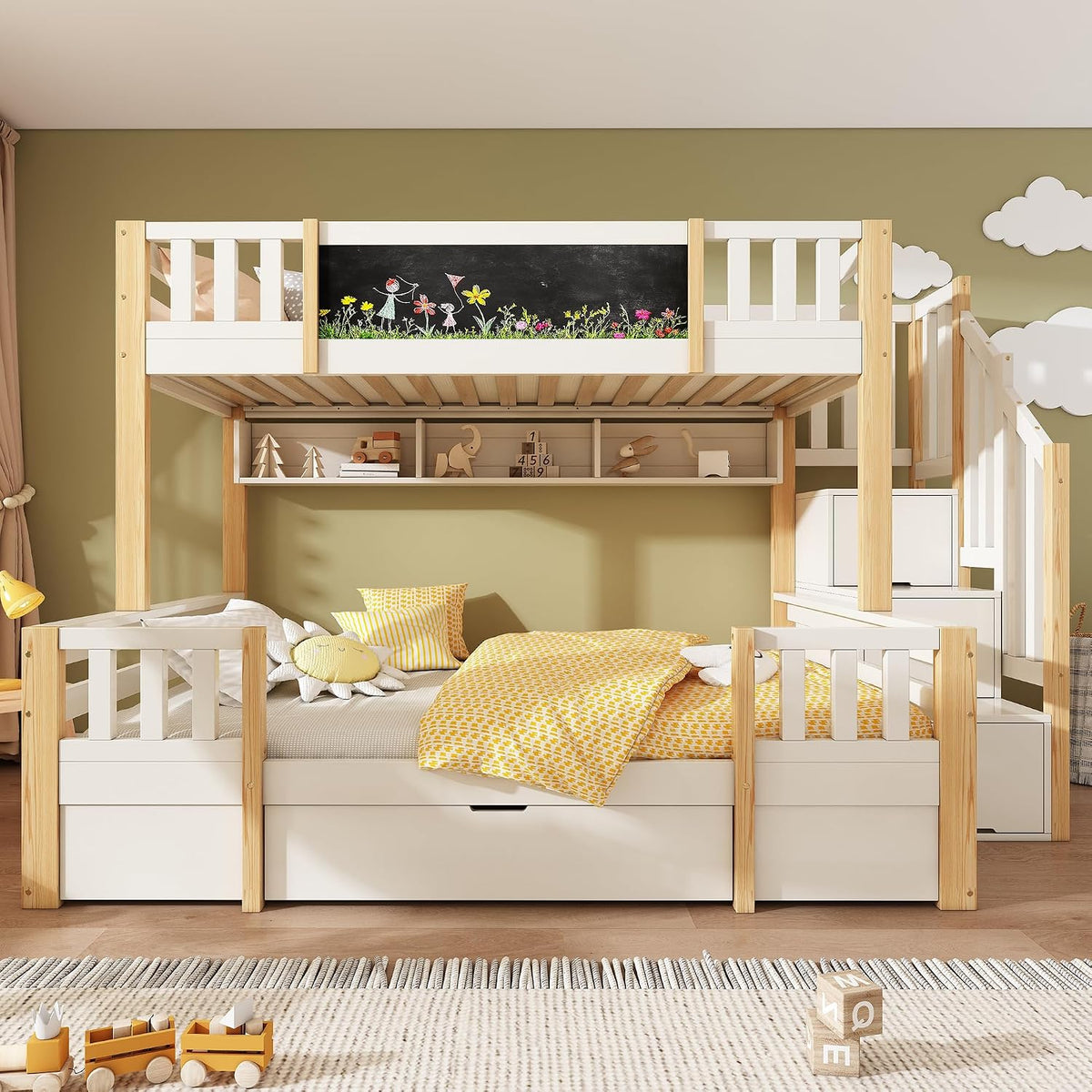 Letto a castello Trdlpyn, 140 × 200 cm, misura 90 × 200, legno, con contenitore, con ruote, per camera da letto