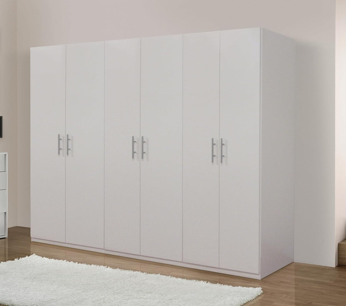 Armadio Bissolo Casa, 6 ante, 3 ripiani, 270 × 55 × 202 cm, Bianco, regolabile, per ufficio