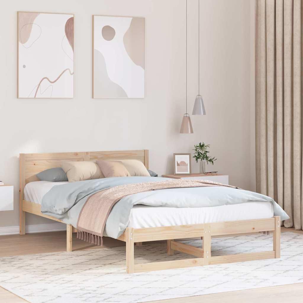 Struttura letto Pyvara, matrimoniale, 140 × 190 cm, legno, Naturale, con rete a doghe, per camera da letto