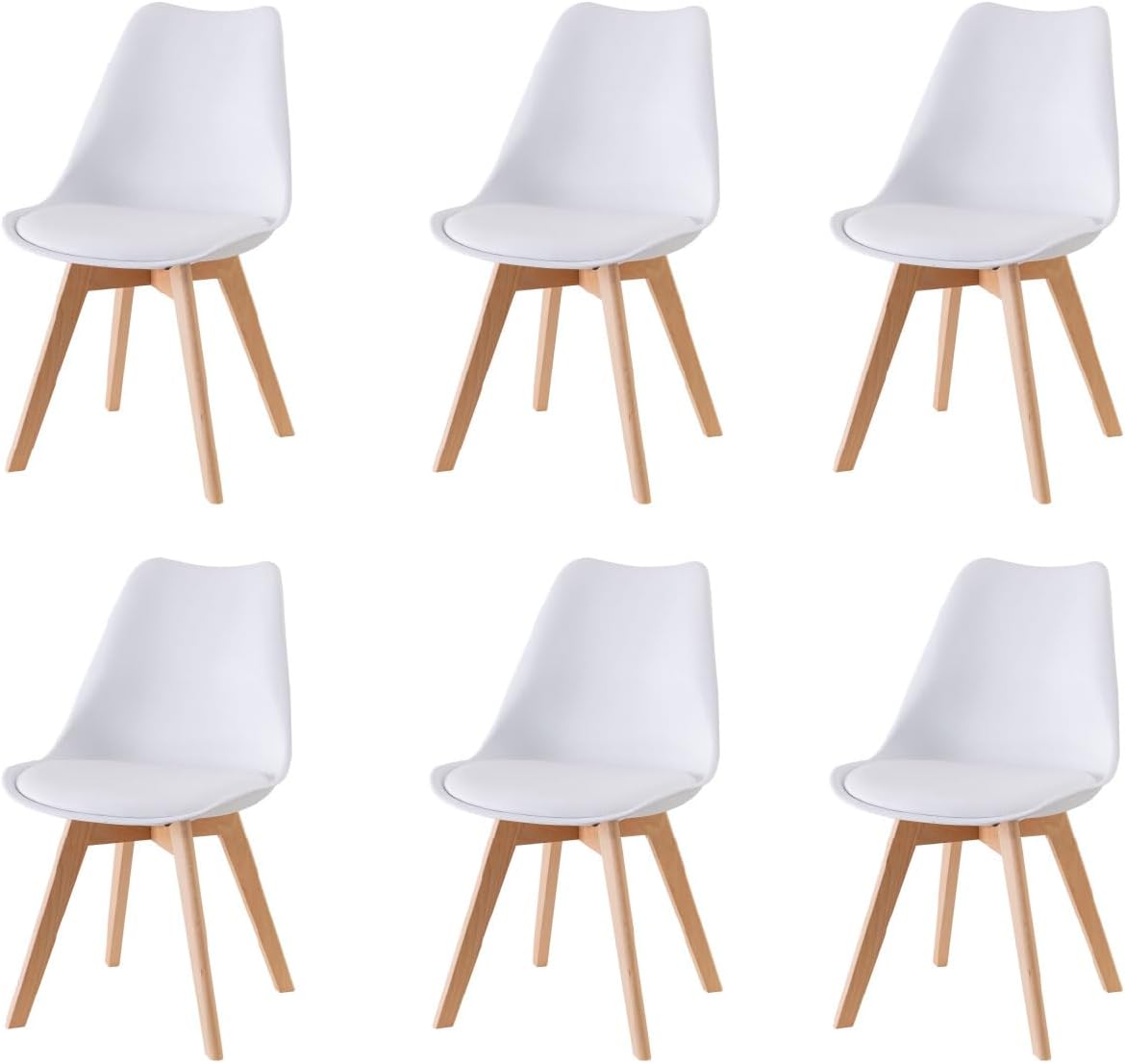 Sedia Baroni Home, 6 sedie, 57X48X79 cm, legno, Bianco, con cuscino, imbottita, per ufficio