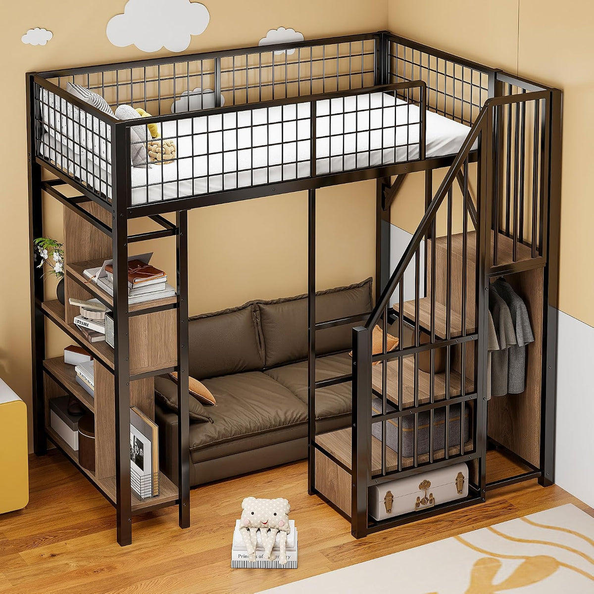 Letto NNJN, 140 × 200 cm, 90 × 200 cm, metallo, Nero, per camera da letto