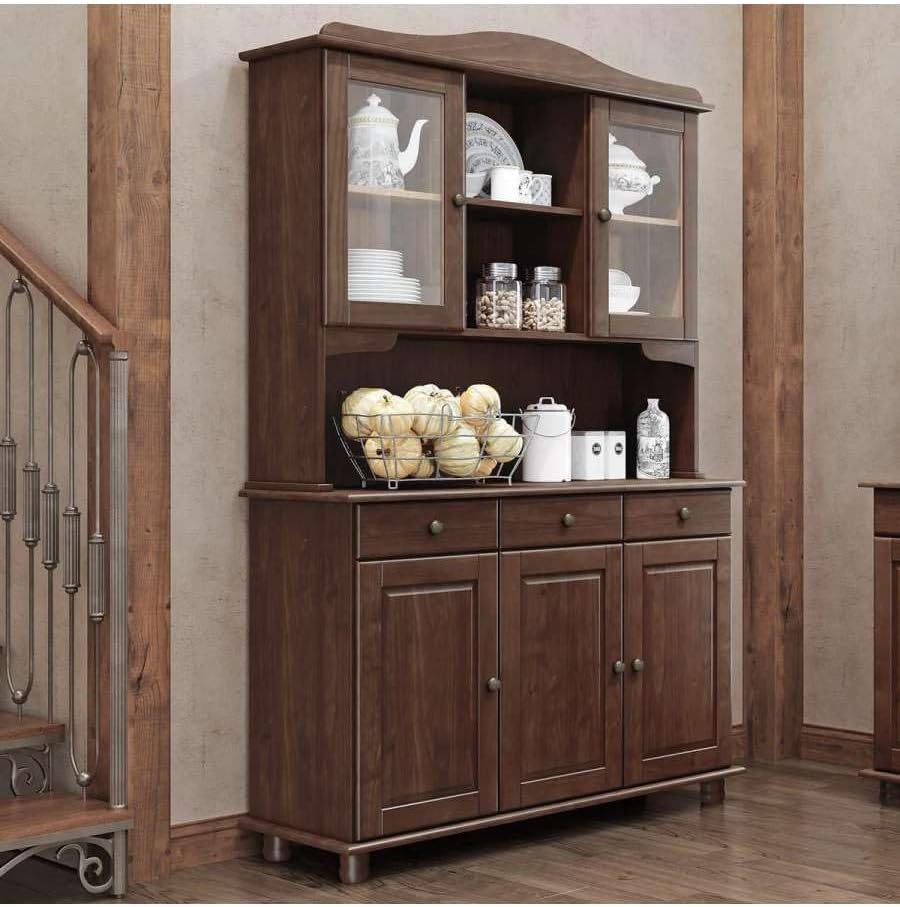 Credenza Domo Mea, 5 ante, 3 cassetti, legno, vetro, per soggiorno