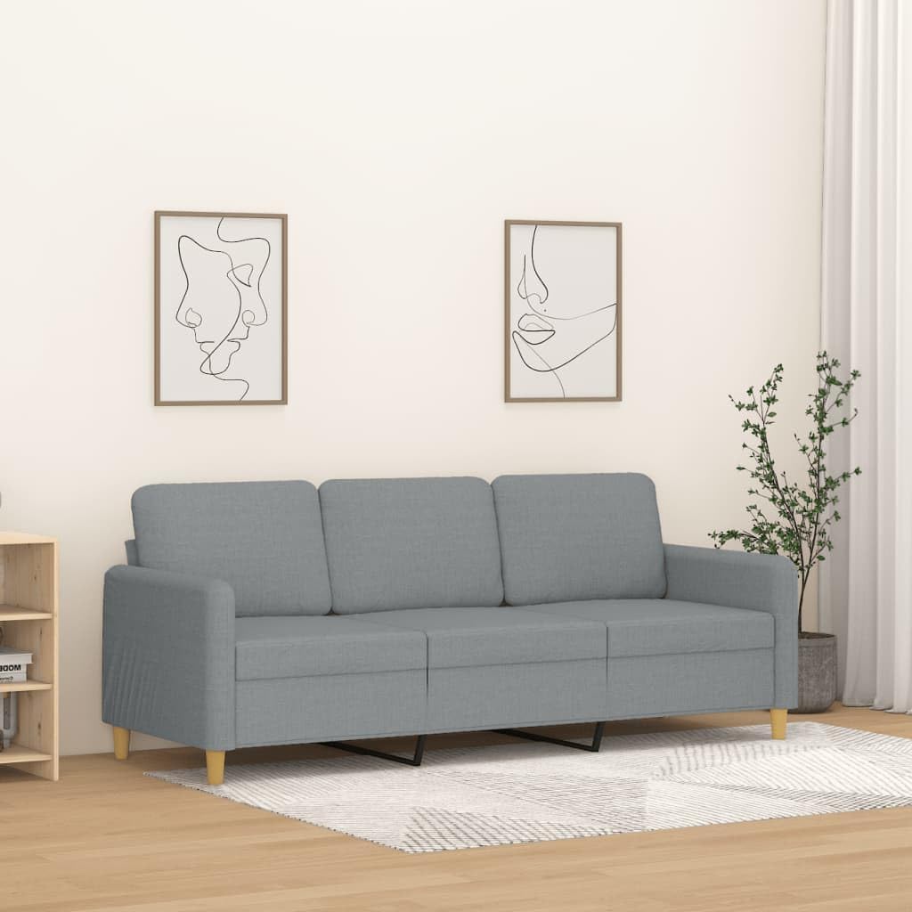 Divano, 3 posti, 198 × 77 × 80 cm, tessuto, Grigio chiaro, con braccioli, imbottito, per soggiorno