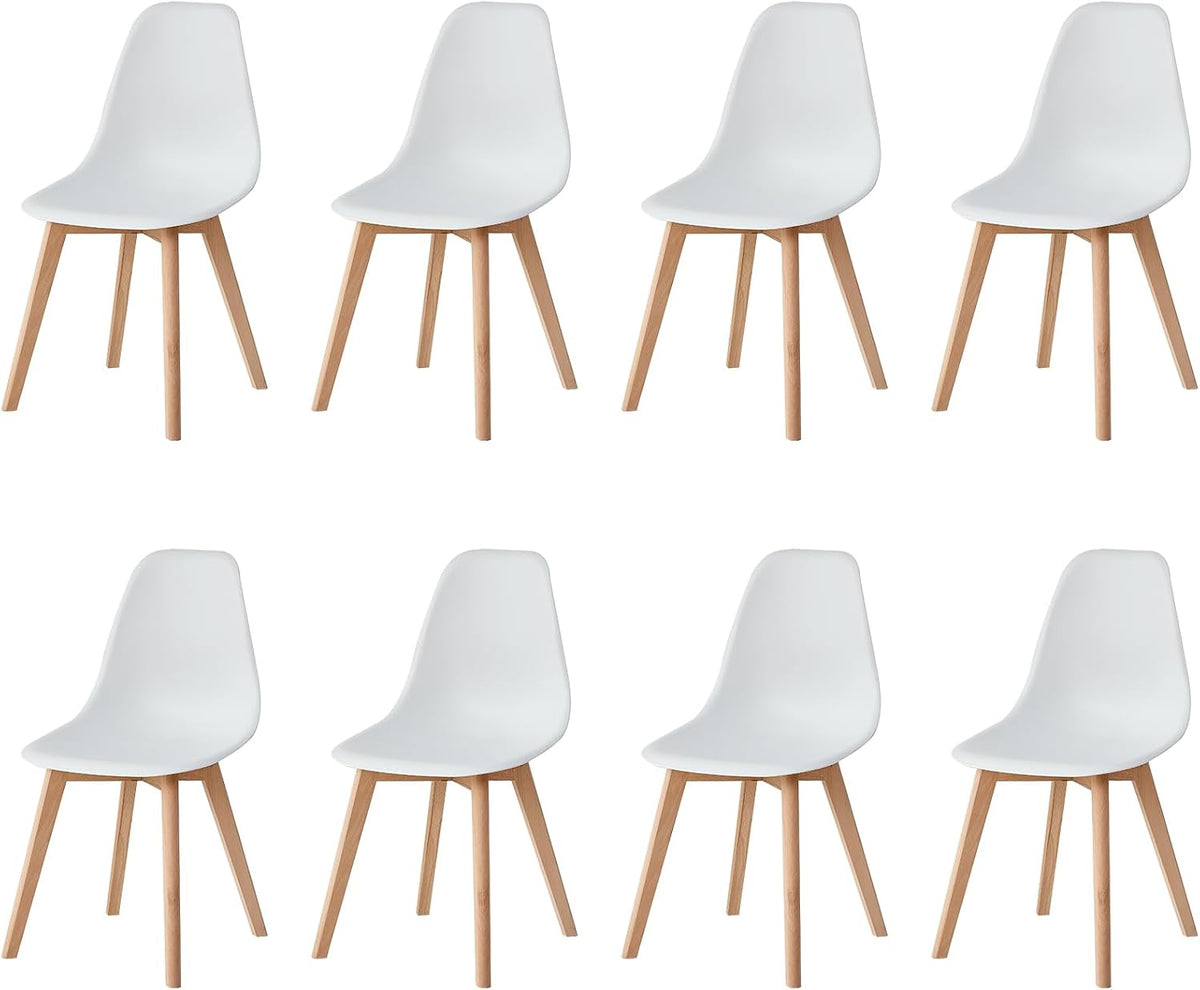 Sedia GrandCA HOME, 8 sedie, 47 × 44 × 84,5 cm, legno massello, Bianco, con poggiapiedi, per sala da pranzo e cucina