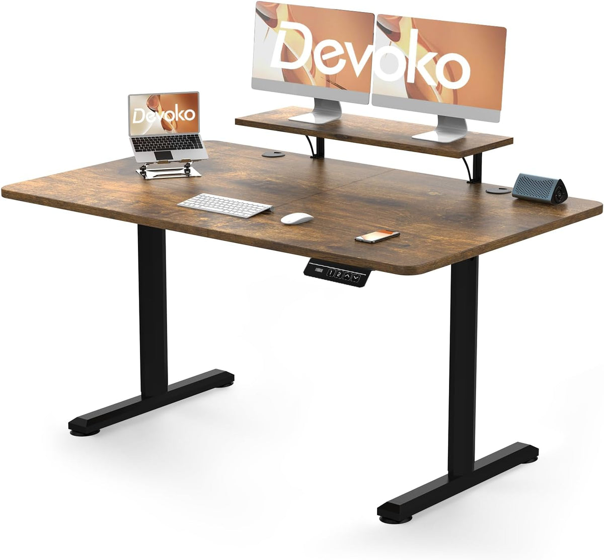 Scrivania Devoko, 140 × 60 cm, metallo, Marrone, regolabile, per ufficio