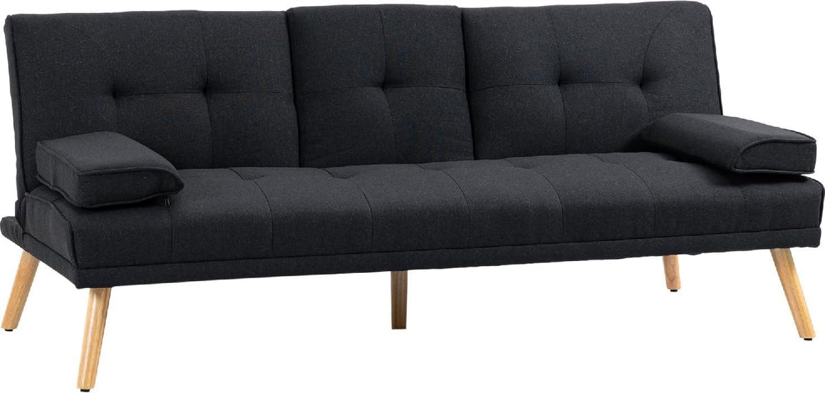 Divano letto DecHome, 3 posti, lino, Grigio, trasformabile, reclinabile, regolabile, con braccioli, per soggiorno