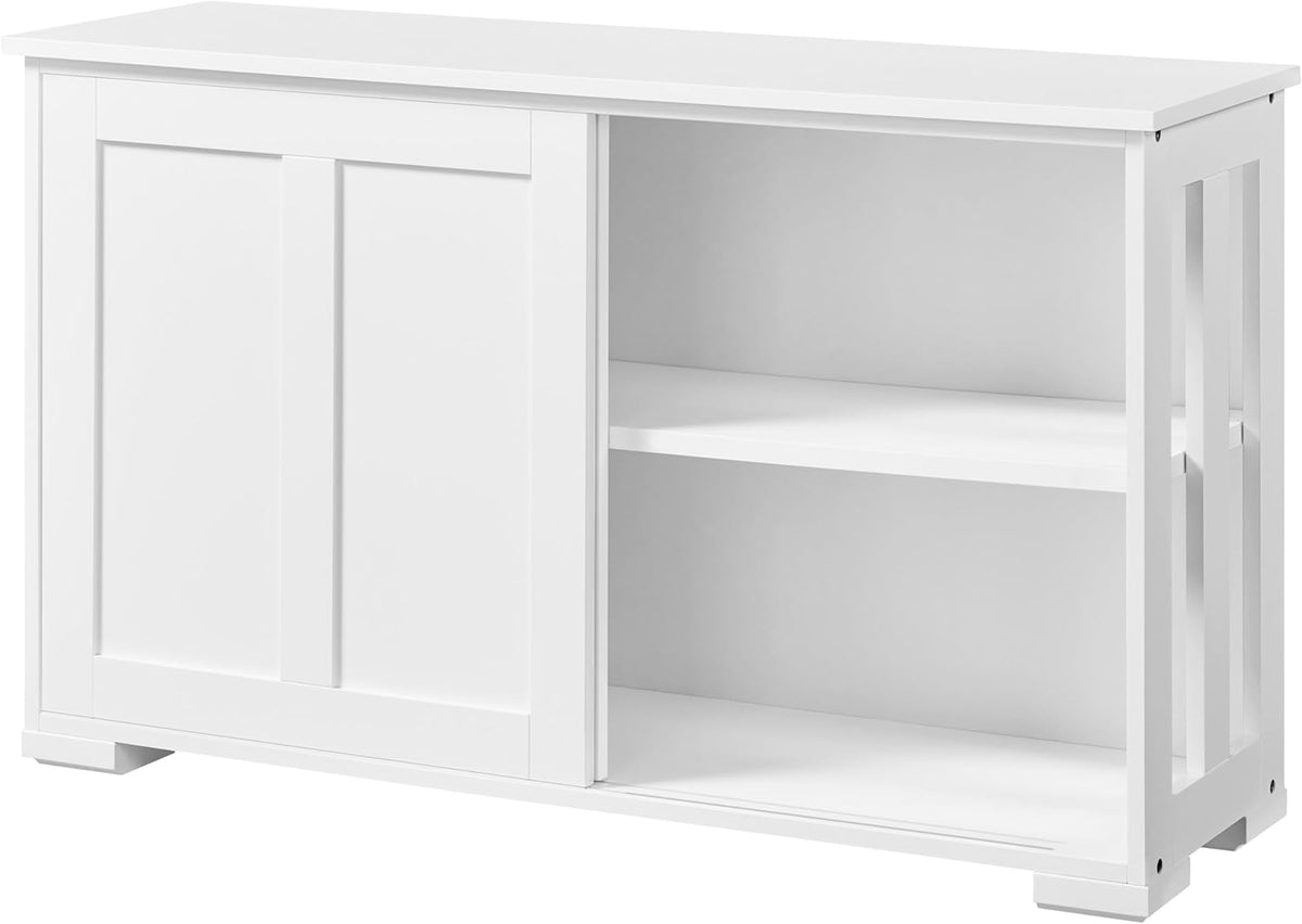 Armadietto Soberine, 2 ante, 106,7 × 33 × 63 cm, Bianco, regolabile, con ante scorrevoli, per sala da pranzo e cucina