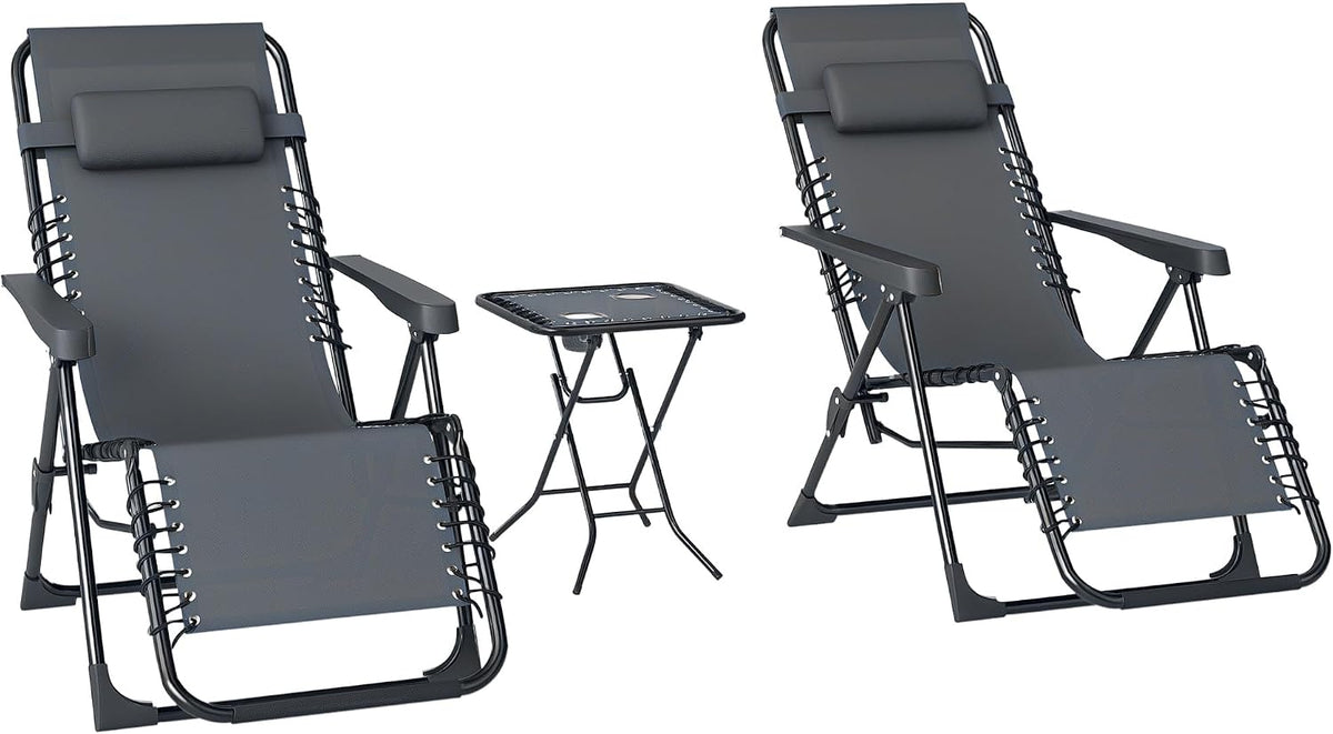 Sedia Outsunny, 2 sedie, metallo, tessuto, Grigio, reclinabile, regolabile, pieghevole, con poggiatesta, per giardino e terrazzo