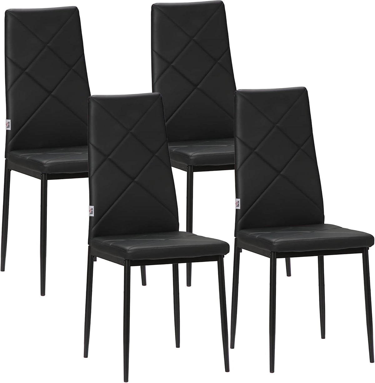 Sedia HOMCOM, 4 sedie, pelle, Nero, imbottita, per sala da pranzo e cucina