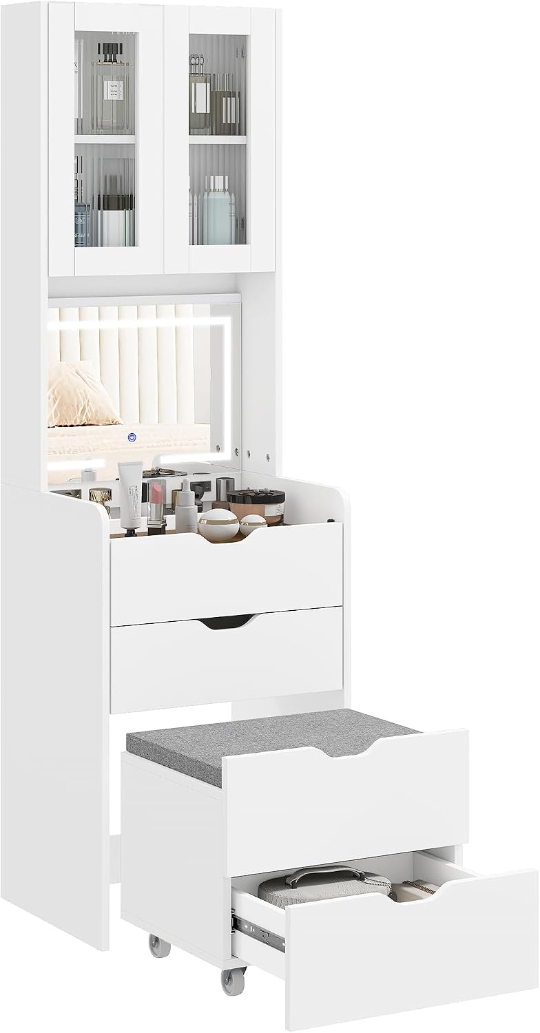 Specchio HOMCOM, Bianco, regolabile, con illuminazione LED, Postazione Trucco Luci LED 3 Colori