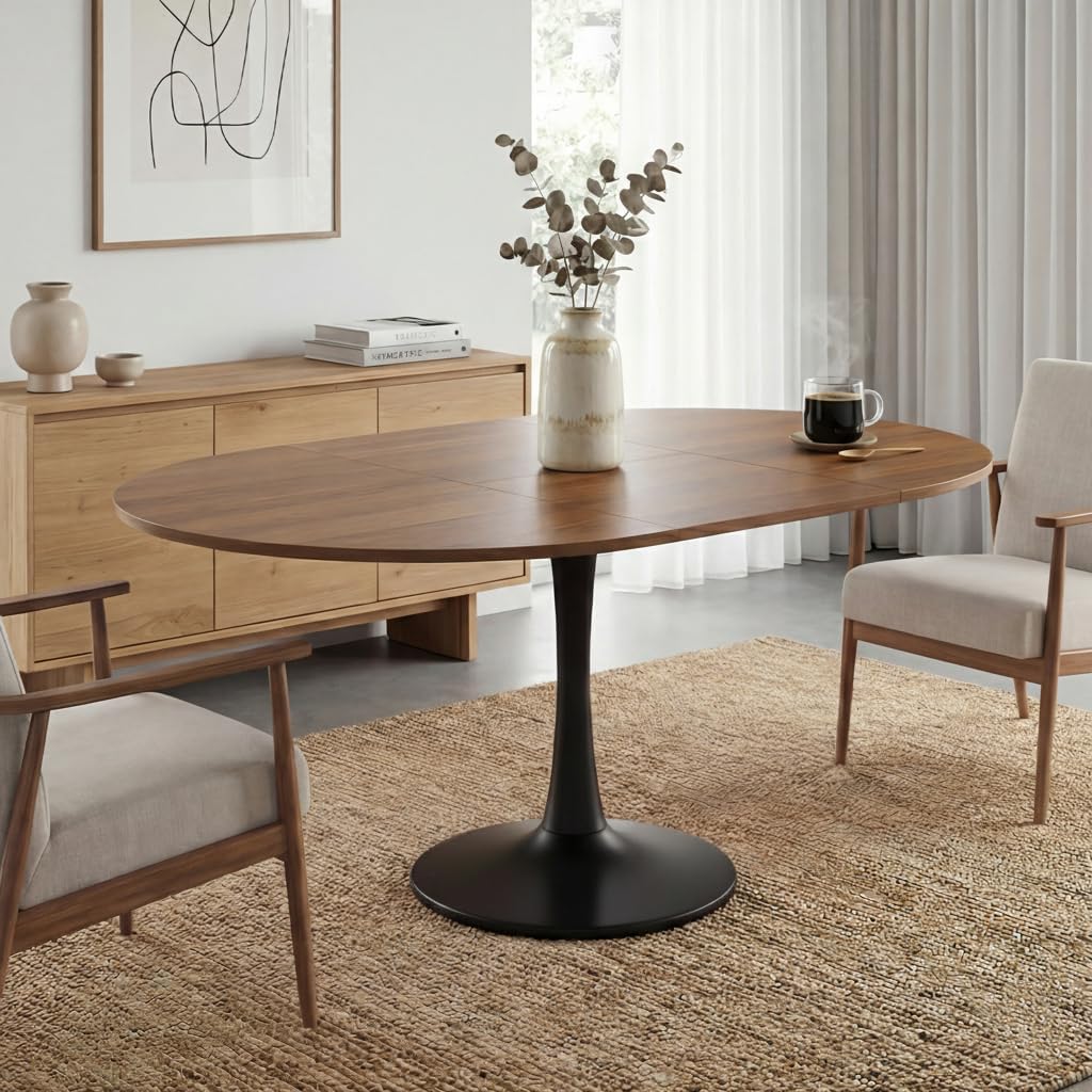 Tavolo da pranzo Lumivortex, 140 × 100 × 75 cm, legno, Noce, allungabile, per sala da pranzo e cucina