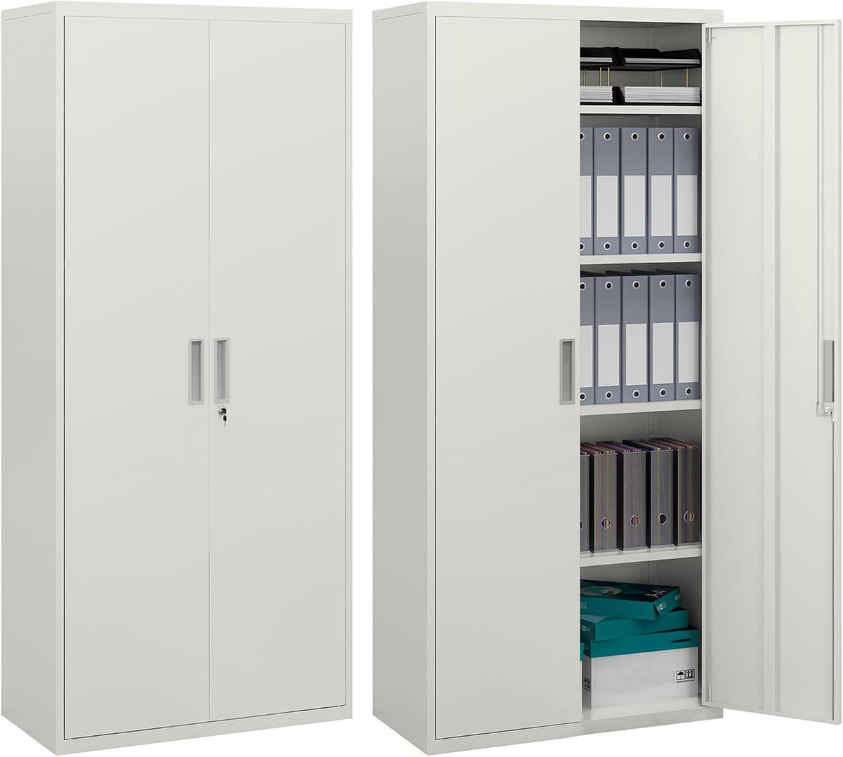 Armadio HOMCOM, 2 ante, 80 × 40 × 180 cm, acciaio, Bianco, regolabile, per ufficio