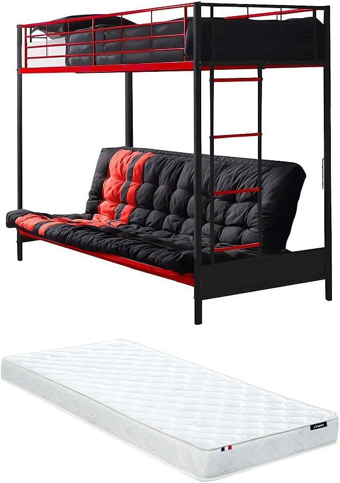 Letto Vente-unique, 90 × 190 cm, materasso incluso, metallo, Nero, trasformabile, con funzione letto, per camera da letto