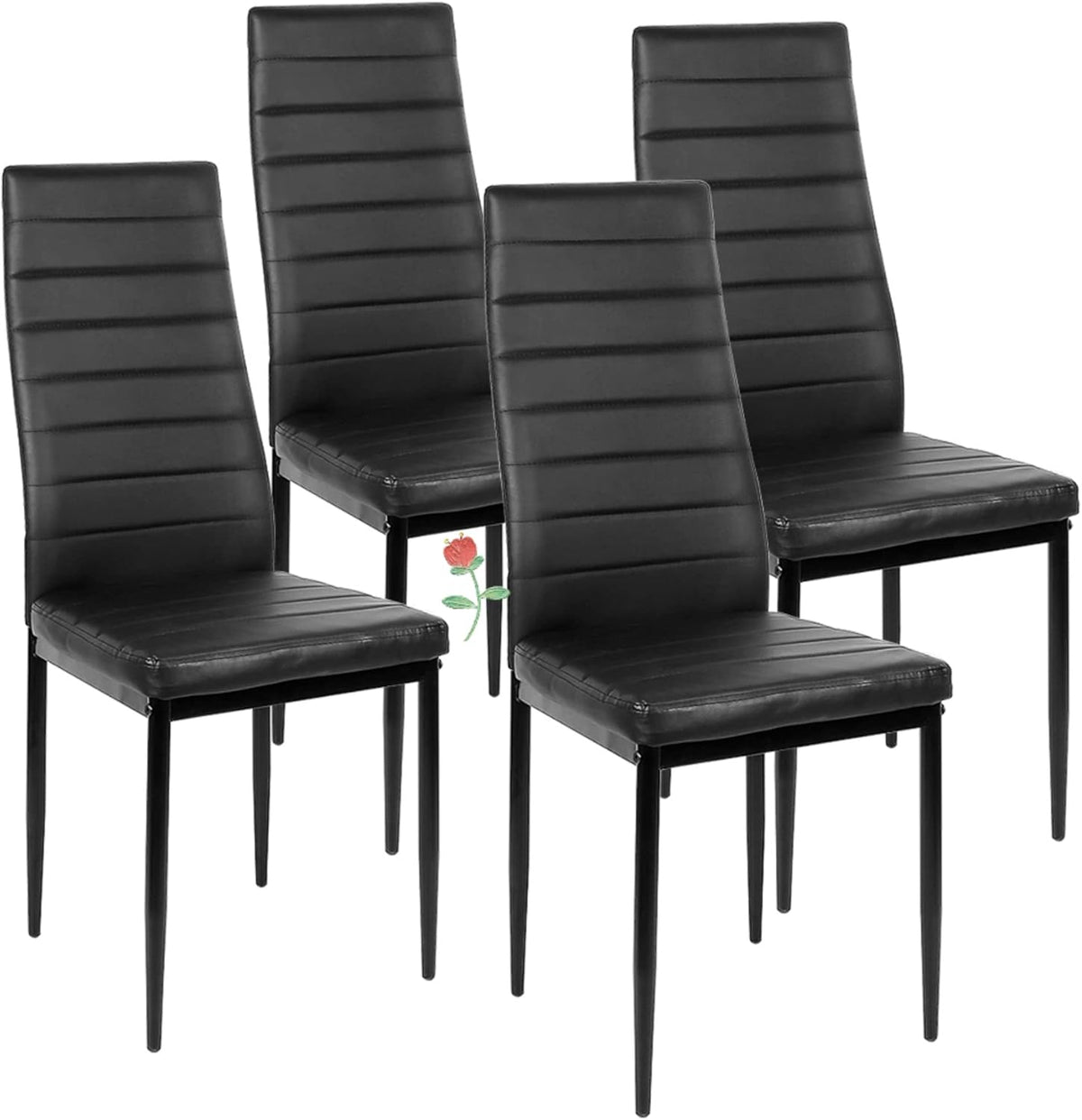 Sedia LANTUS, 4 pezzi, 4 sedie, 48 × 42 × 97 cm, 114 × 44 × 11 cm, acciaio, similpelle, Nero, imbottita, per sala da pranzo e cucina
