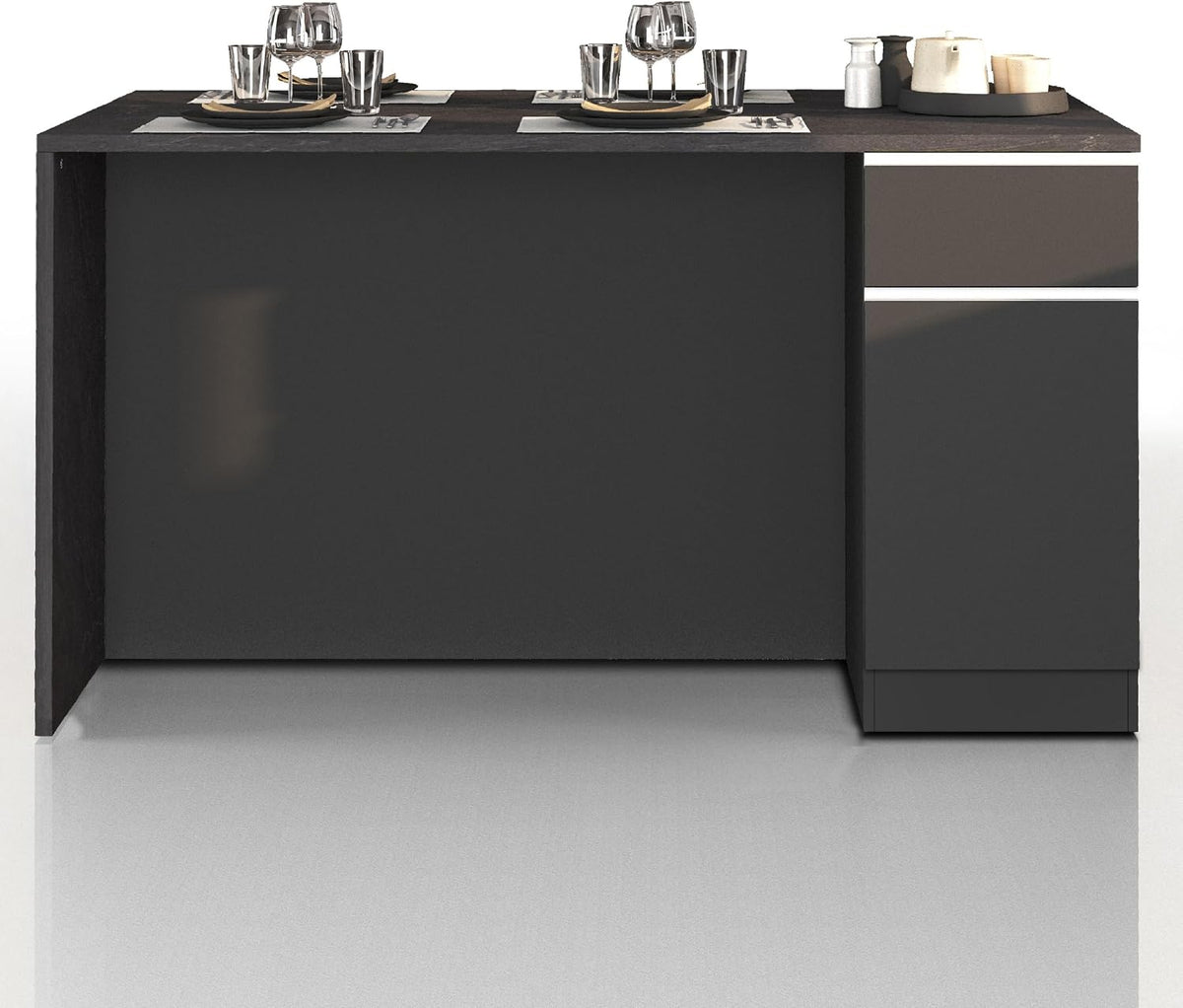 Isola da cucina WHOUS, 2 ante, 2 cassetti, 160 × 90 × 90 cm, Antracite, per sala da pranzo e cucina