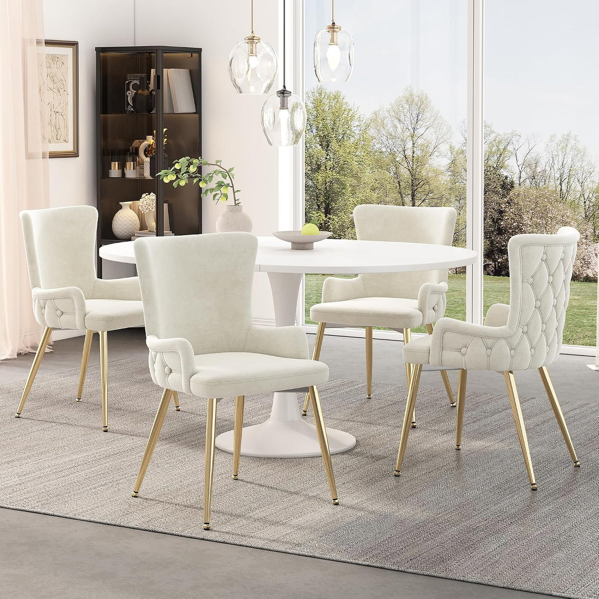 Sedia SACOOL, 4 sedie, metallo, velluto, Beige, per soggiorno