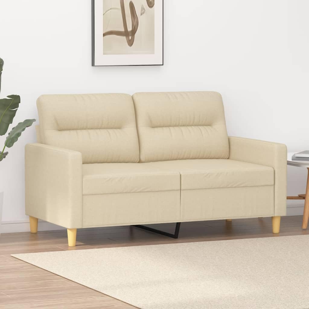 Divano Gecheer, 2 posti, 138 × 77 × 80 cm, legno, tessuto, Crema, con braccioli, imbottito, per soggiorno
