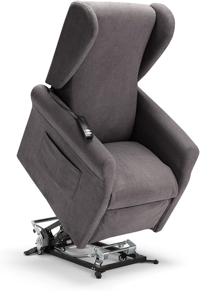 Poltrona relax REDÒKASA, tessuto, Grigio, per soggiorno, 2 motori, 4 ruote, reclinazione e alzapersona Senza Kit Batteria