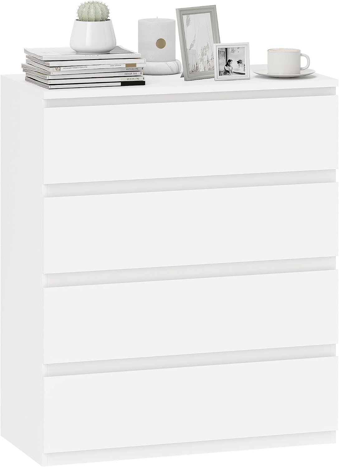 Cassettiera HOMCOM, 4 cassetti, 80 × 39 × 95 cm, legno, Bianco, per camera da letto