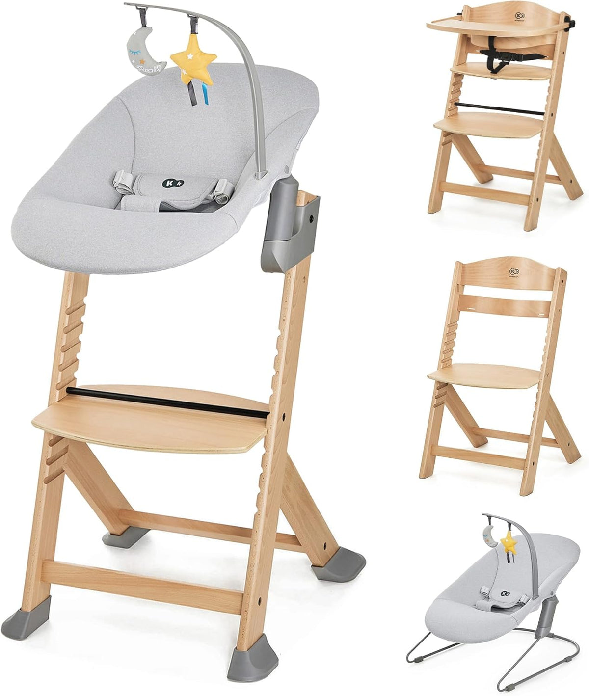 Seggiolone kk Kinderkraft, legno, regolabile, con poggiapiedi, dai 6 Mesi ai 10 Anni