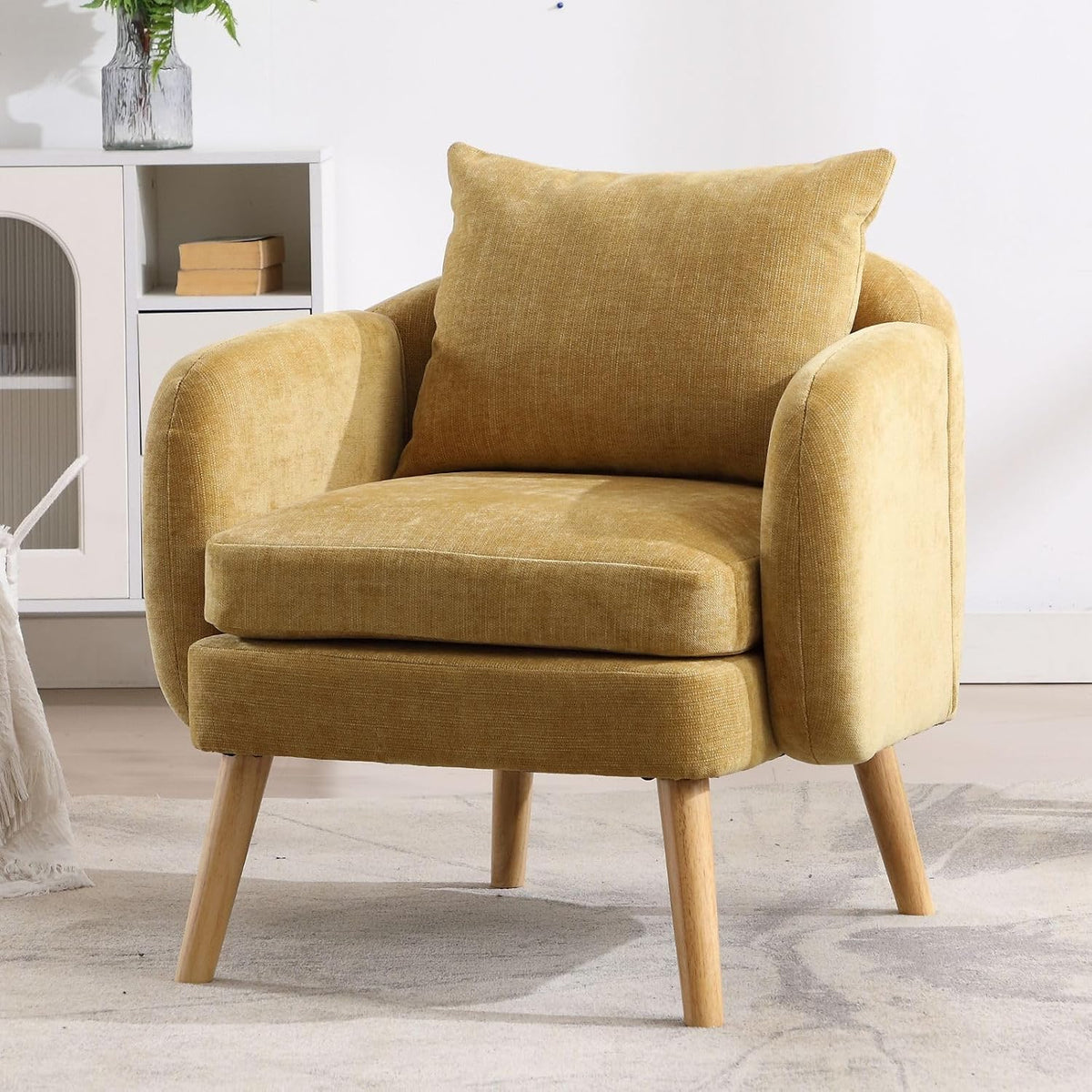 Poltrona letto Ya-Home, legno, tessuto, Giallo, con cuscino, con braccioli, imbottita, per soggiorno