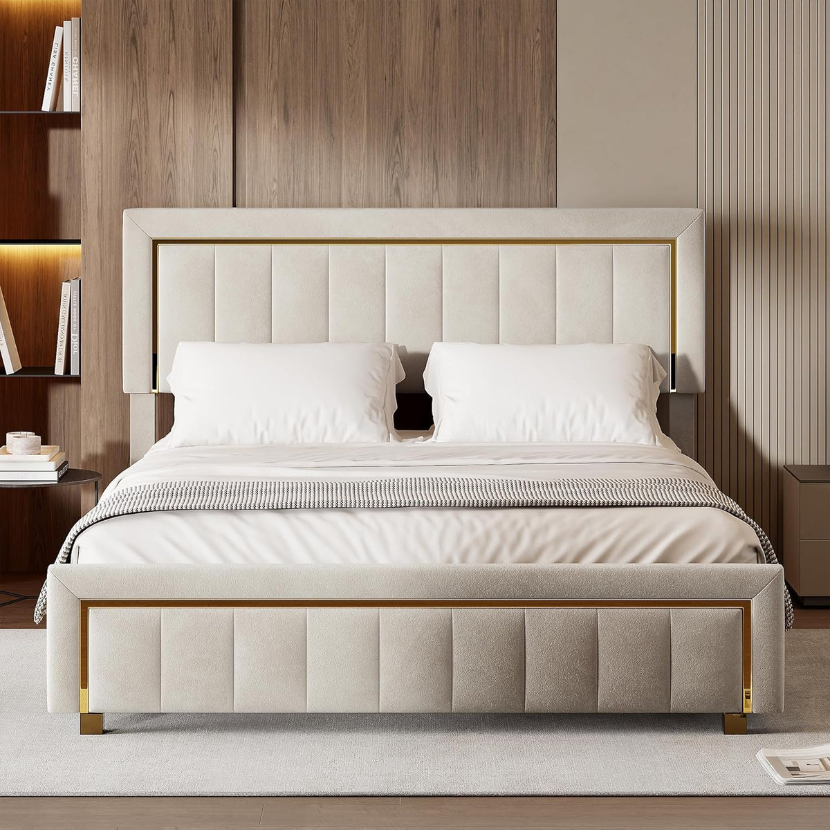Letto contenitore KEFSR, matrimoniale, 160 × 200 cm, 160 × 200cm, legno, velluto, Bianco, con contenitore, con rete a doghe, imbottito