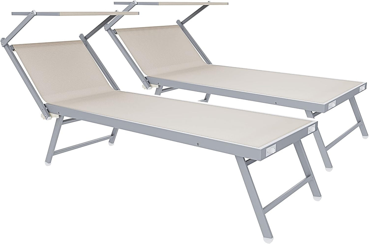 Lettino prendisole Bricozone, 182 × 60 × 38 cm, alluminio, Beige, regolabile, pieghevole, per giardino e terrazzo