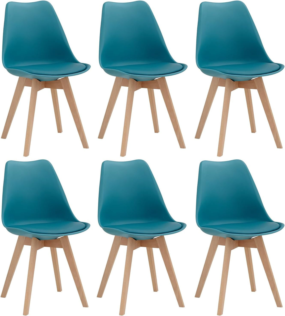 Sedia JZGORC, 6 sedie, legno, pelle, Verde, imbottita, per sala da pranzo e cucina