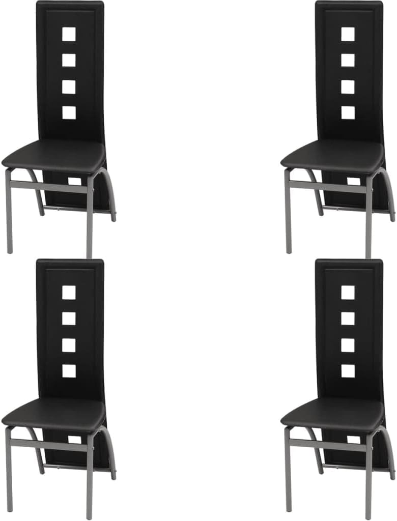 Sedia ULUYYUC, 4 sedie, 43 × 55,5 × 108 cm, acciaio, similpelle, Nero, per sala da pranzo e cucina