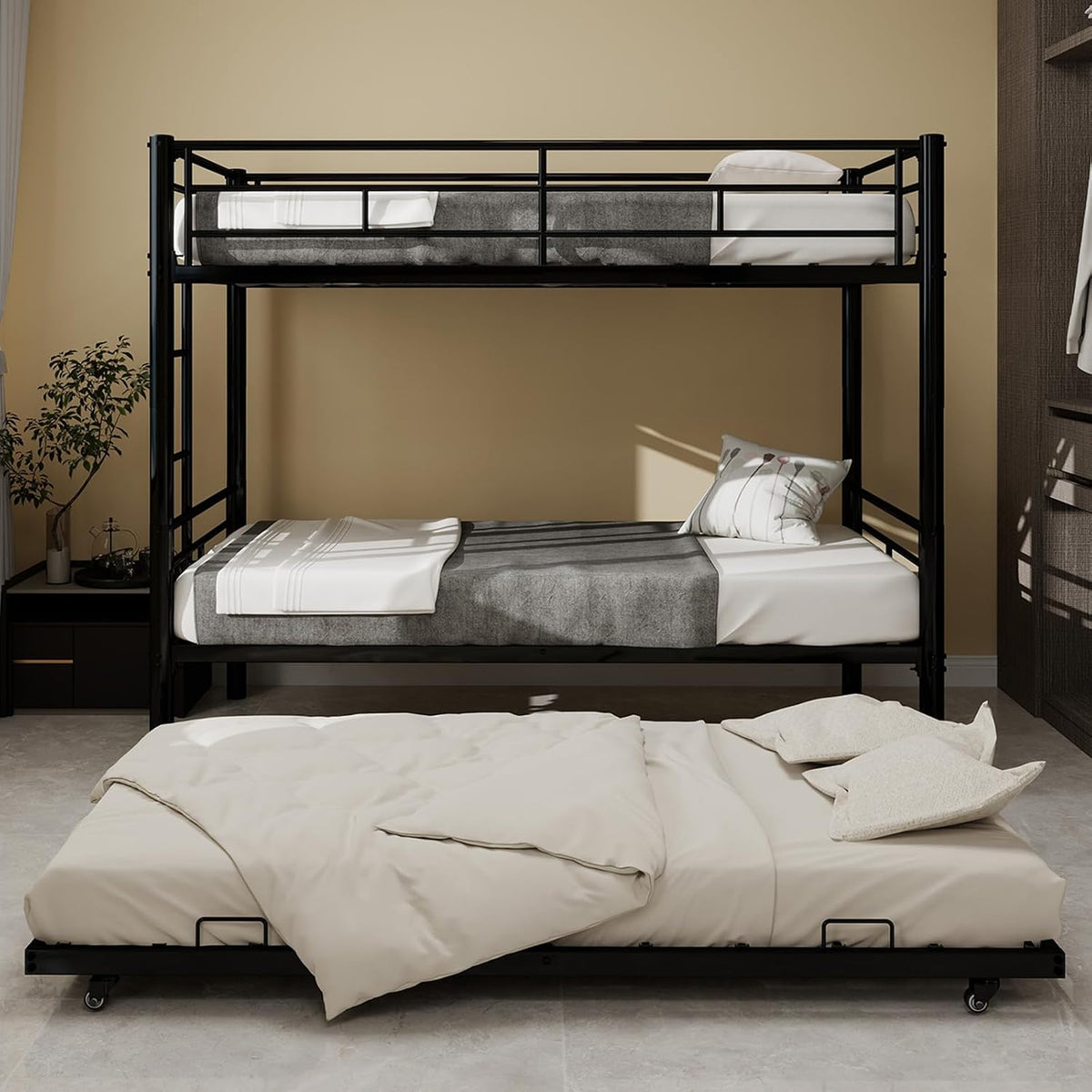 Letto a castello Lubvtti, singolo, 90 × 190 cm, metallo, Nero, trasformabile, per camera da letto