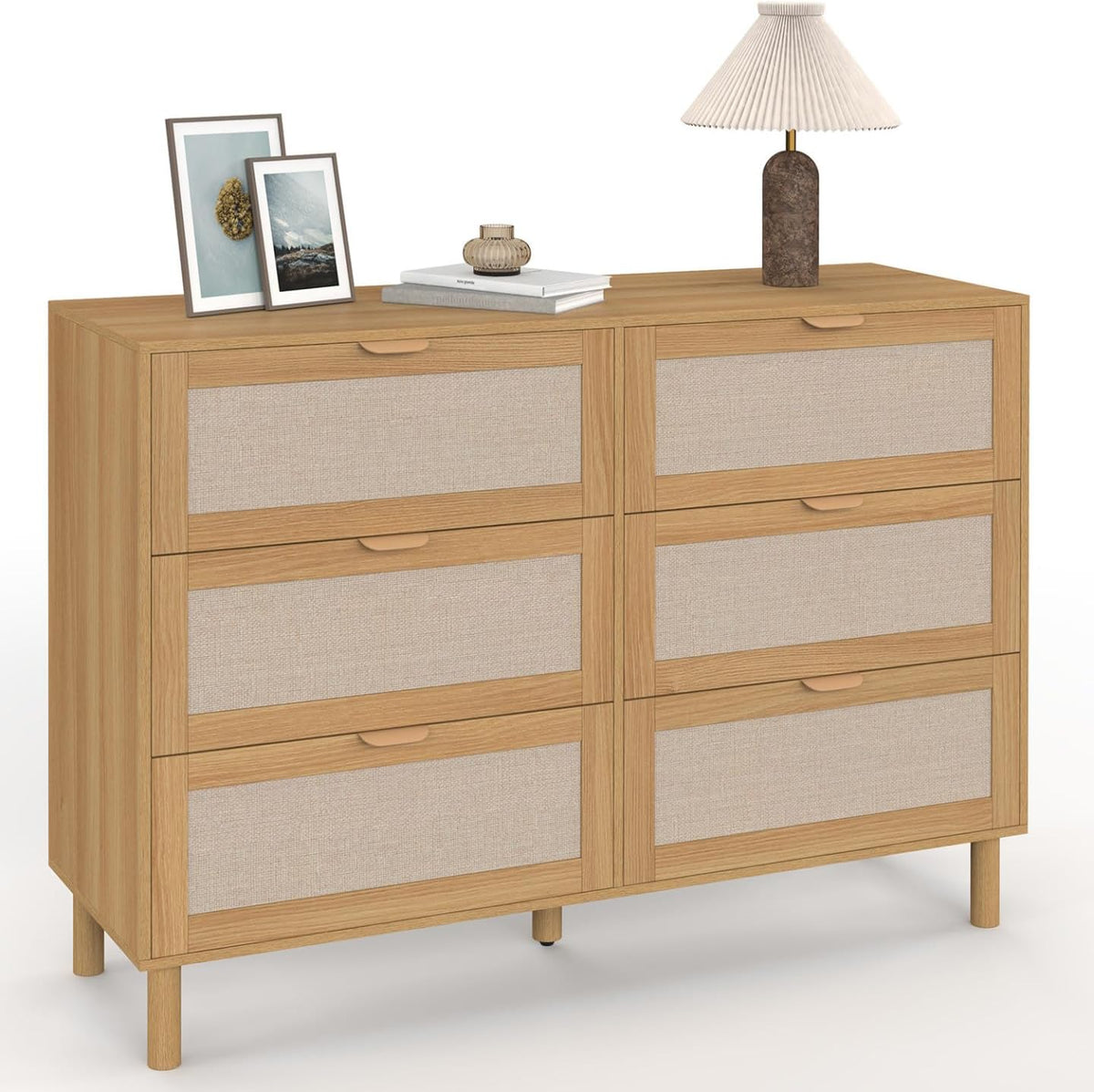 Cassettiera IDMarket, 6 cassetti, legno, lino, Beige