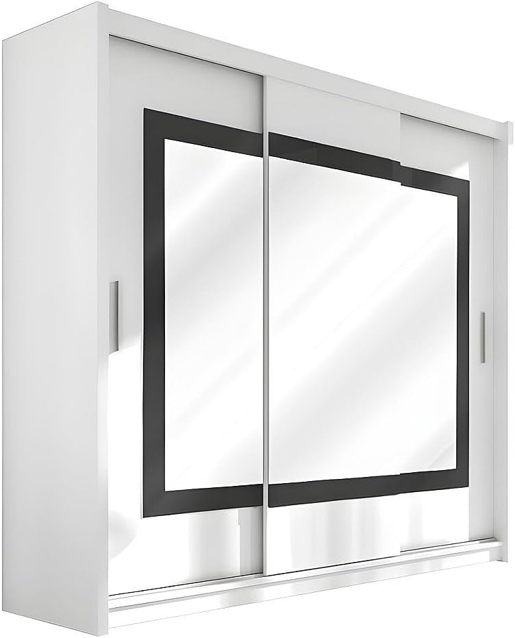 Armadio Vente-unique L250 AUTLAN, 3 ante, 250 × 61 × 215 cm, legno, Bianco, con ante scorrevoli