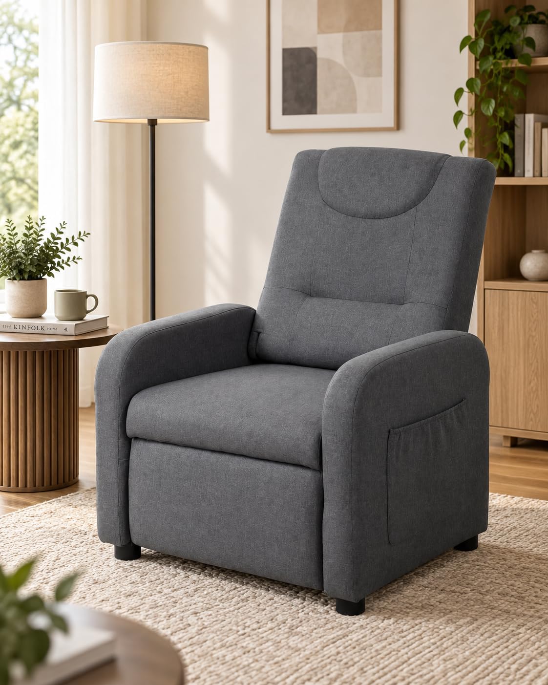 Poltrona reclinabile Domo Mea, 72 × 78 × 94 cm, legno, Grigio, con poggiapiedi, per soggiorno