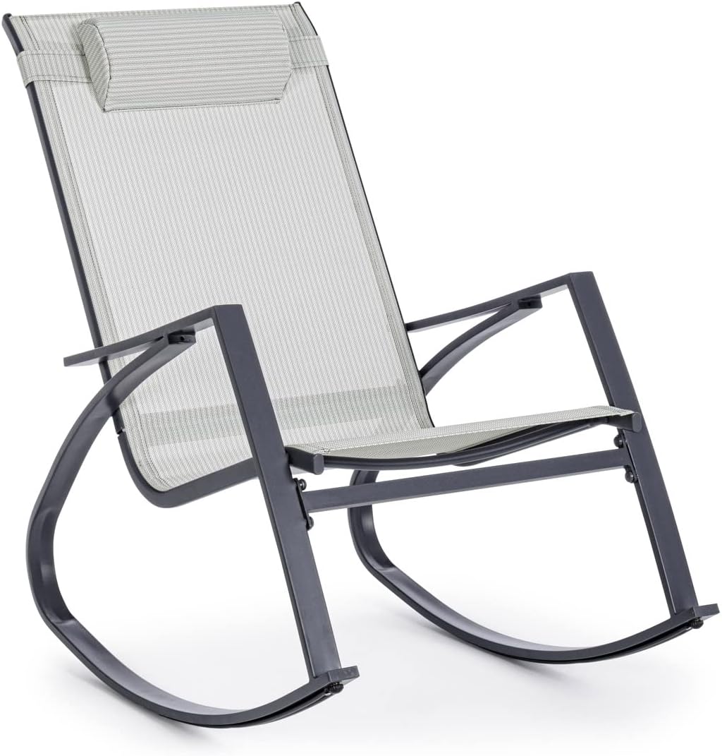 Poltrona Yellowshop, 60 × 107 cm, acciaio, textilene, Grigio chiaro, con poggiatesta, imbottita, per giardino e terrazzo