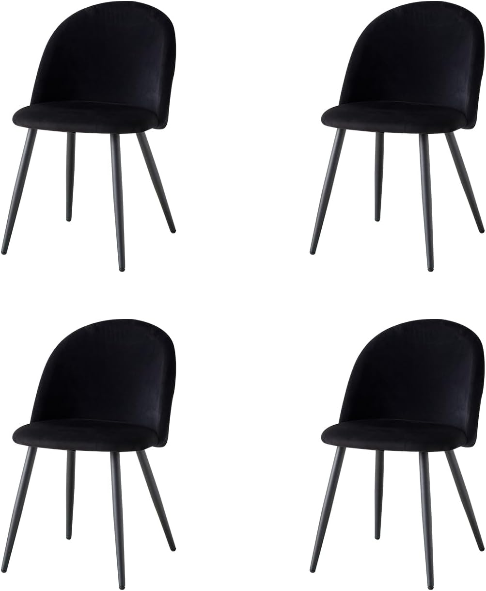 Sedia GrandCA HOME, 4 sedie, 47,5 × 43 × 80 cm, velluto, Nero, con cuscino, per sala da pranzo e cucina