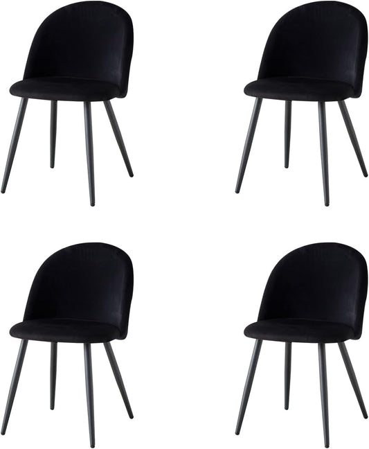 Sedia GrandCA HOME, 4 sedie, 47,5 × 43 × 80 cm, velluto, Nero, con cuscino, per sala da pranzo e cucina