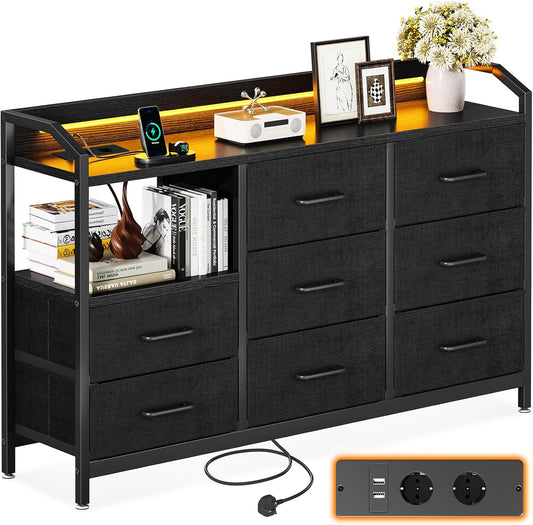Cassettiera ODK, tessuto, pelle, Nero, regolabile, con porta USB, per camera da letto
