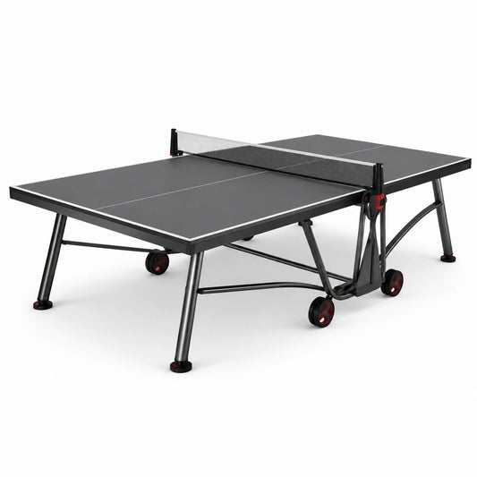 Tavolo da ping pong pieghevole in metallo nero con superficie laminata